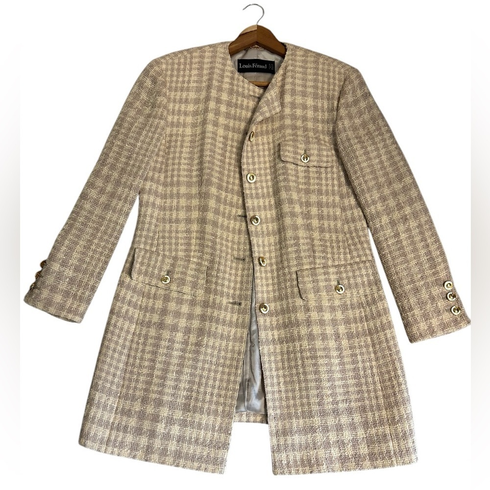 Louis Feraud SZ. 10 All wool vintage tweed long jacket great used condition